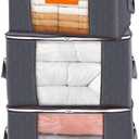 Lifewit 90L Large Storage Bags, Closet Organizers and Storage, Clothes Storage Bins with Lids, Foldable Storage Containers with Reinforced Handles for Clothing, Blanket, Bedding, Comforter 3 Pack Gray