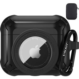 Valkit Compatible Airpods 3 Case and AirTags Case Cover, 2 in 1 Rugged Protective Airpods 3rd Generation Case for Men Women with Keychain Shockproof Skin for Airpods 3 Gen and Airtags, Black
