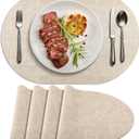 Placemats for Dining Table Set of 4 Non-Slip, Heat Resistant Oval Leather Placemat Double Layer, Waterproof Table Mats Easy to Clean for Kitchen Dining Room Coffee Office Table, Beige