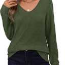 Zeagoo Womens Sweaters Fall 2026 Long Sleeve Knit Pullover V Neck Lightweight Crochet Sweater Tops Dressy Casual (X-Large, Green)