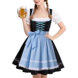 PARTTELY Oktoberfest Outfits Women Dirndl Dress German Bavarian Beer Dirndl Dress Costumes for Halloween Carnival (Small, Light Blue)