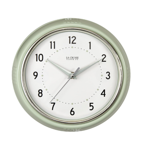 La Crosse Clock 9.5-inch Retro Diner Light Pistachio Green Silent Sweep Quartz Clock - 404-3024PH