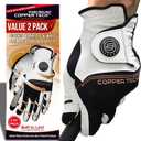Copper Tech Golf Gloves Men Right Handed Golfer Or Left Handed Golfer (2 Pack) | Copper Compression Joint Support with Flexible & Comfortable Fit | AAA Leather Construction & Tacky Silicone Pad (Small, White/Black)