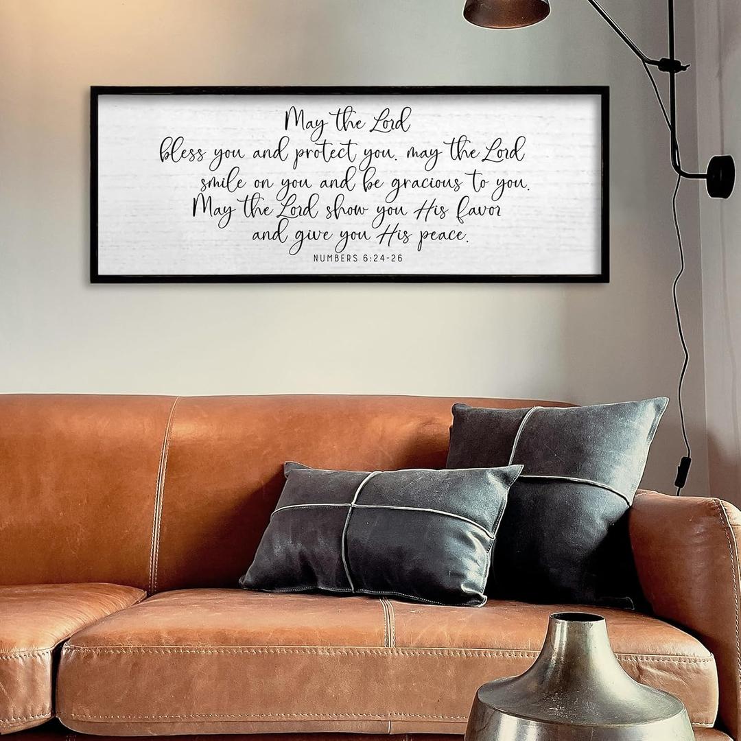 TQianJiang Numbers 6:24-26 Scripture Wall Art Decor 40"x15" May The Lord Bless You And Protect You Large Bible Verse Christian Hanging Decoration Sign (Black)