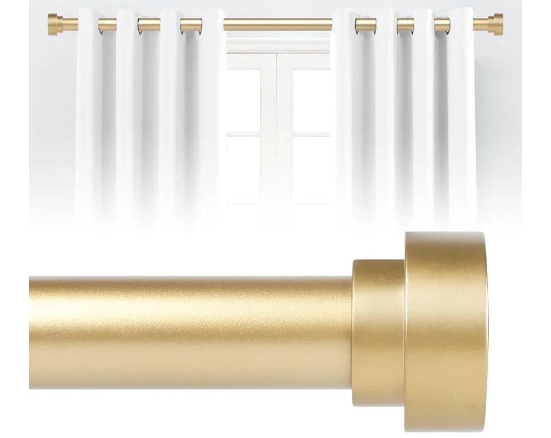 Gold Curtain Rods for Windows 48 to 84 Inch,1 Inch Heavy Duty Curtain Rods,Adjustable Modern Drapery Rod,Window Single Pole 30-84,Brass Gold