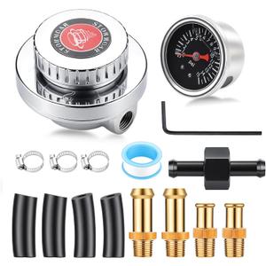 GEARLAST Fuel Pressure Gauge 1-5 PSI Universal Fuel Pressure Regulator Carburetor Carb Fuel Pump Kit ith 0-15 PSI Pressure Gauge and Fuel Block for Carburetor Carb
