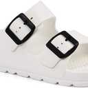 FUNKYMONKEY Women's Comfort Slides Double Buckle Adjustable Plastics Flat Sandals (9, New White B)