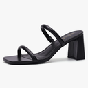 Women's Square Open Toe Heeled Sandals Two Strap Mules Slip On Block Chunky Mid Heels Sandals, Size 5.5