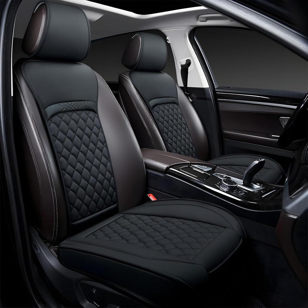 Front Car Seat Covers for BMW, Compatible with BMW X, i, and M Models, 3-8 Series, Including X5, 328i, etc,Leather Waterproof Seat Protector, Partial Back Coverage, Black