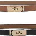 FENLDY Adjustable Thin Belts For Womens Skinny Belts For Dresses Womens Solid Color Alloy Turn Lock Belts For Jeans (Gold Buckle Black+caramel)