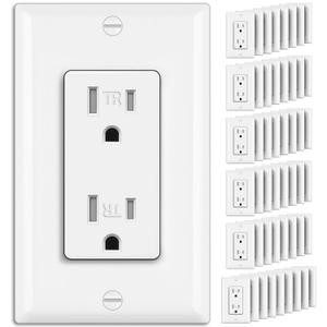 BESTTEN 50 Pack Receptacle Outlets, 15 Amp Wall Outlet, UL Listed, Tamper Resistant Electrical Outlet, Decorator Receptacles for Residential and Commercial Use, 125V/1875W, Wall Plate Included, White