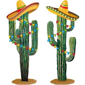 2 Pcs 6 Feet Large Day of The Dead Wall Decor Jointed Cactus Cutouts Wall Stickers Dia De Los Muertos Home Decals Stickers DIY Green Cactus Botanical Decorations for Mexican Fiesta Classroom Bedroom (Mexico)