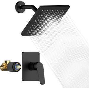 Premium Shower Head And Valve Set Wall Mount 8 Inch Rainfall Square Shower Faucet Single Spray with Rough-in Valve and Trim Kit for Bathroom(Matte Black)