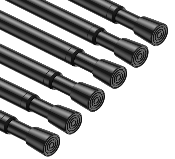 MEXAU 6PCS Small Tension Curtain Rod 27 to 38 Inch,Black Short Curtain Rods No Drilling,Loaded Expandable Spring Curtain Rods for Windows Kitchen,Closet,Cupboard,Door,Bookshelf