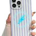 Jmltech Magnetic Cases for iPhone 13 Pro Case Striped Phone Case Cute Women Girly Trendy Compatible with MagSafe,Shockproof Slim Soft TPU and Hard PC Protective Cover Light Blue