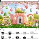 7x5ft Happy Easter Backdrops Eater Bunnies Carrot Colorful Eggs Flowers Tea Pot House Spring Easter Photography Backgrounds Boys and Girls Photo Studio Props Birthday Party Decorations