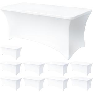 6FT White Table Cloth - 10 Pack Fitted Stretch Rectangle Spandex Tablecloth, Washable Table Cover for Party, Picnic, Wedding, Banquet, Birthday and Festival(30" x 72")