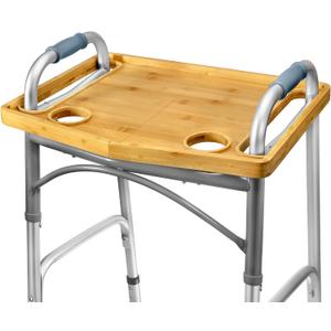 Medical king Walker Tray Table with Cup Holder Mobility Table Tray for Folding Walkers Foldable, Portable Multipurpose Bamboo Tray for Eating, Crafts, Laptops Medical Equipment Accessories - 21x16"