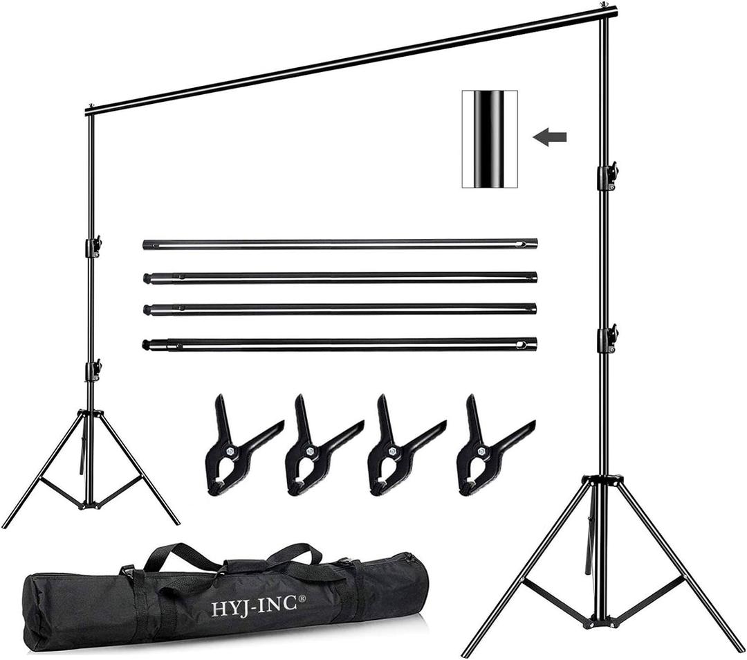 HYJ-INC 12ft x 10ft Photo Video Studio Heavy Duty Adjustable Photography Muslin Backdrop Stand Background Support System Kit with Carry Bag 4 Spring Clamps