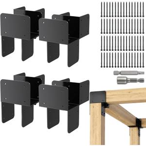 6x6 Stainless Steel Pergola Brackets, Heavy Duty Post Cap Tie Bracket 4Pcs | Actual 5.5", Corner Post to Beam Bracket for Gazebos, Decks and Porches.