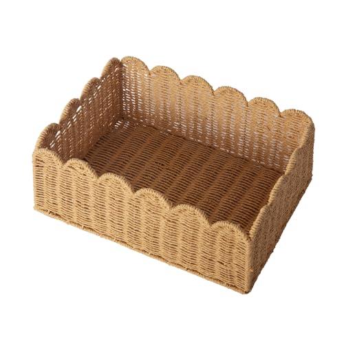 Scalloped Edge Basket, Wicker Storage Baskets, Hand Woven Baskets for Shelves,Natural Baskets for Organizing (M-14" L x 10.5" W x 6" H) Scalloped Edge Basket, Wicker Storage Baskets, Hand Woven Baskets for Shelves,Natural Baskets for Organizing (M-14" L x 10.5" W x 6" H)