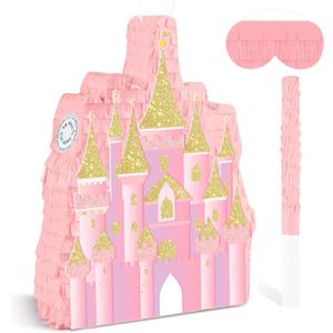 Princess Pinata Pink Castle Pinata with Stick Blindfold Large Castle Pinatas for Princess Birthday Party Decorations Pink Themed Party Decor Girls Birthday Supplies Baby Shower Bride Shower