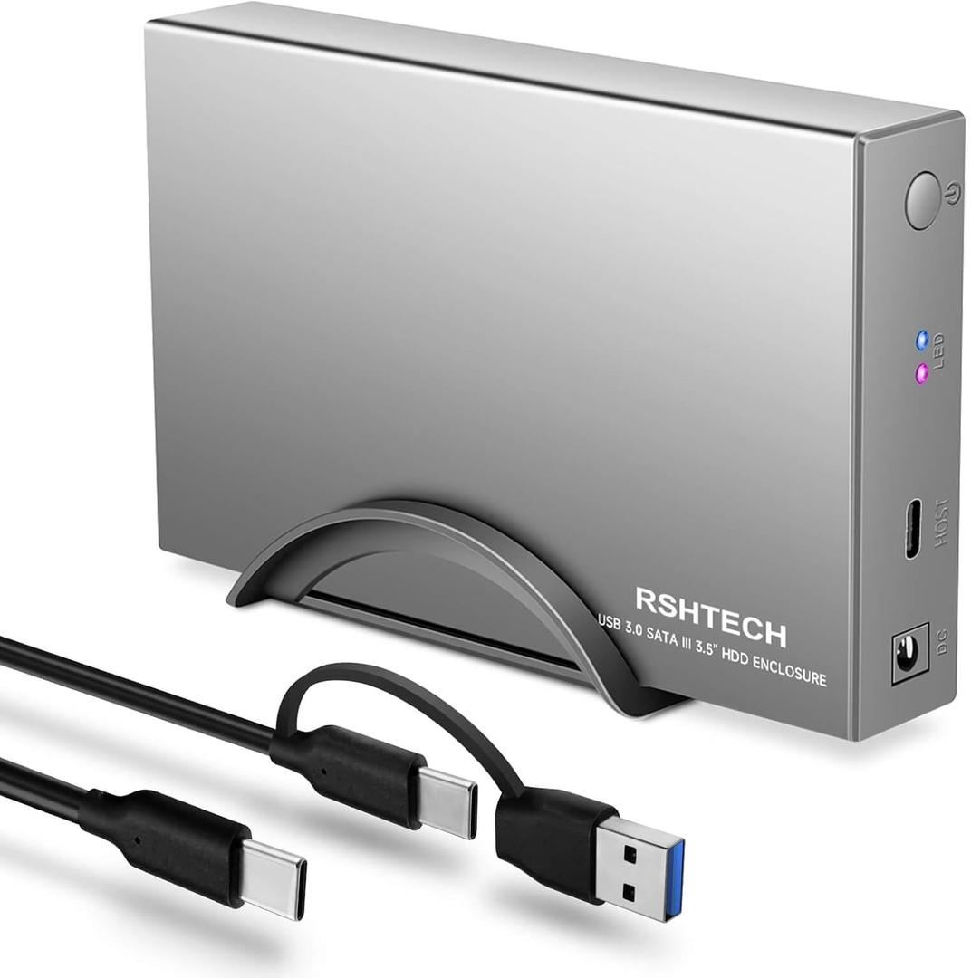 RSHTECH Hard Drive Enclosure Upgraded Version 3.5" Aluminum USB C to SATA External Hard Drive Dock Case for 3.5 inch HDD & SSD up to 24TB, with 2-in-1 USB Cable, Support UASP