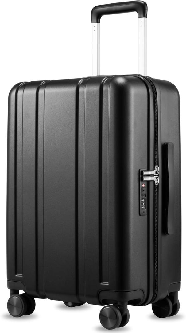 LUGGEX Carry On Luggage 22x14x9 Airline Approved, L2 100% PC Hard Shell Travel Suitcase with Smooth Spinner Wheels, TSA Lock (EX-Core, Black, 20 Inch, 40L)