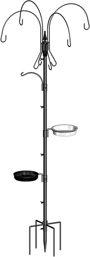 Bird Feeding Pole, 75 Inch 4 Hooks Heavy-Duty Feeder and Water Dispenser Shepherd Hook, Feeding Station With Ground Stake, Outside (Black)