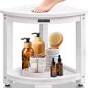 KingPavonini Waterproof Corner Shower Stool for Inside Shower, Anti-Fading Shower Bench for Shaving Legs, HDPS Anti-Fracture Shower Seat with Storage Shelf, Rapid Assembly, Load 400 Pounds (17.13*13.5, White)