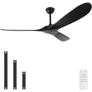 72'' Outdoor Ceiling Fan without Light,3 Solid Wood Blades,Black Ceiling Fan no Light with Remote Control,Large Ceiling Fans for Porch,Garage,Living Room (black)