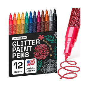 ARTISTRO 12 Glitter Paint Pens Sparkly and Shiny for Rock Painting, Stone, Ceramic, Glass, Wood, Fabric, Scrapbooking, DIY Craft Making, Coloring, Acrylic Glitter Markers Extra-Fine Tip 0.7mm