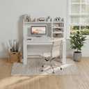 WINAZ 43" White Student Desk with Hutch and Built-in Power Outlet, 42.5"