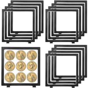12 Pack Floating Display Case, Black 3D Floating Frame Display Holder Stands, Challenge Coin Stand 3D Coin Case
