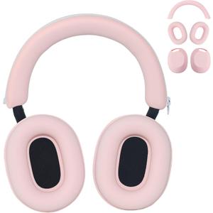 Adhiper 3-in-1 Silicone Sweat Case Cover for Sony WH-1000XM5 Headphones, XM5 Covers Accessories Silicone Ear Pads Covers & Headband Cover & Ear Cups Protector, Washable & Sweatproof - Pink