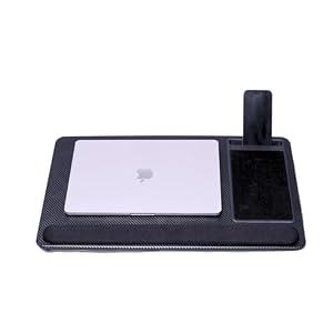 Lap Desks for Adults, Home Office Black Carbon Laptop Lap Desk Stand with Wrist Rest, Mouse Pad & Phone Holder, Cushioned Lap Tray Laptop Stand for Bed & Couch, Fits up to 15.6 Inch Laptops