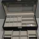 TomCare Watch Box Watch Case Jewelry Organizer Holder Jewelry Display Box Case Sunglasses Storage Organizer Lockable with Glass Top and PU Leather for Men Women, Black