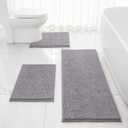 HOMEIDEAS 3 Pieces Bathroom Rugs, Extra Large Ultra Soft Non Slip Absorbent Chenille Toilet Bath Mat Set (Grey) (17"x24"+20"x48"+U Shape 20"x24")