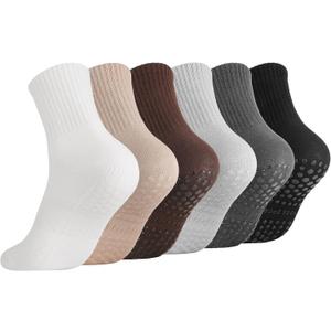 3 x Pilates Grip Socks for Women Non Slip Crew Socks, Elderly