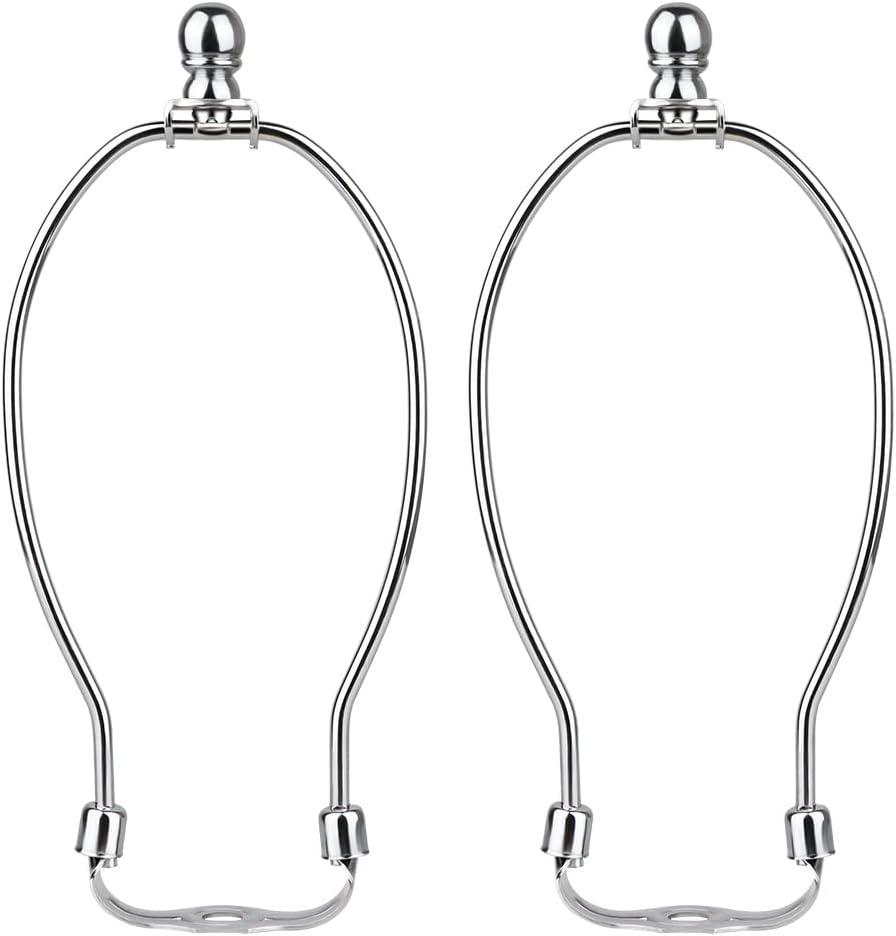 Helunsi 8 Inch Lamp Harp, 2 Set Silver Lamp Shade Harp Holder with Finial, DIY Detachable Replacement Lampshade Adapter Harp Bracket Hardware for Table & Floor Lamps Accessories Parts Repair (Metal)