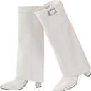 Ankis Fold Over Knee High Boots for Women Chunky Heels Pointed toe with Side Zipper Long Tall Boots, size 9