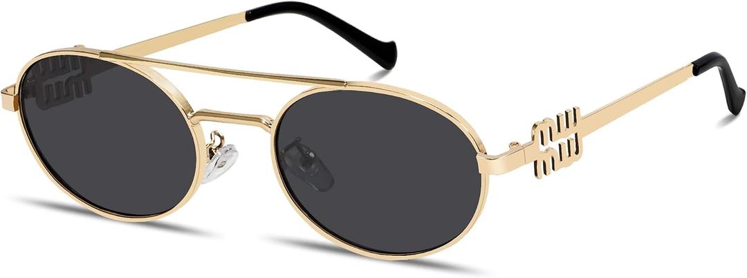Rmerom Retro Oval 90s Metal Sunglasses for Women, 2026 Trendy Chic Narrow Gold Sun Glasses Fashion Sunnies