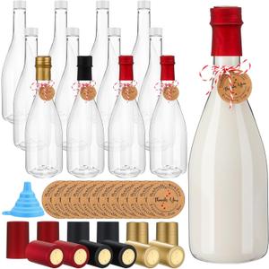 Baderke 12 Pack 750 ml Christmas Plastic Coquito Bottles 25 oz Christmas Empty Champagne Bottles with Lids Heat Shrink Caps Stickers Labels for Homemade Coquito Drinks Xmas Party (Multicolor)