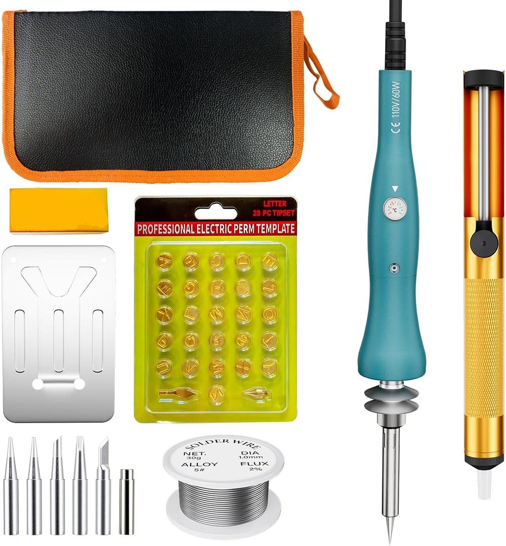 Wood Burning Tool,60W Soldering Iron with 33pcs Interchangeable Tips,38-in-1 Adjustable Temperature,Solder Wire,Stand,Pump,Soldering Wood Burning Kit