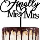 4 x Finally Mr & Mrs Cake Topper,Wedding Anniversary Bridal Shower Party Decorations,Romantic Wedding Party Decorative Cake Toppers (Acrylic Black)