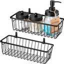SheeChung Farmhouse Decor Metal Wire Bathroom Storage Organizer Basket Bins - for Cabinets, Shelves, Closets, Vanity Countertops, Under Sinks, Pantry, Laundry Room, Garage - Small, 2 Pack (Black)