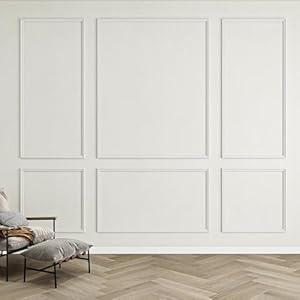 KASARO 6-Frame Pre-Cut Wall Molding Kit, Wainscoting Ready to Assemble 3D Panel for Interior Decor, Premade PS White Picture Frame Style Molding Accent