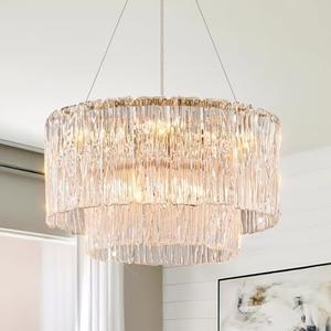 CATINER Modern Gold Chandeliers,20” Crystal Glass Pendant Ceiling Light Fixtures 7-Light Round Chandelier Luxury 2 Tiers Hanging Chandelier for Dining Room Foyer Living Room Bedroom