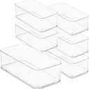 primebox Plastic Clear Drawer Organizers. Bathroom, Kitchen, Bedroom, Nail Polish, Office Organizer Bins, Storage Trays. Heavy Duty, Stackable. 6" x 3" x 2" Set of 6