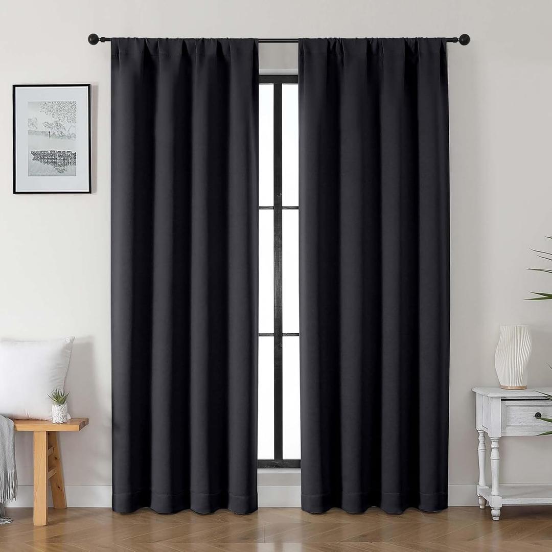 Gwine Black Blackout Curtains for Bedroom 84 inches Long 2 Panels, Solid Thermal Insulated Noise Reducing Light Blocking Window Curtains Drapes for Living Room, Each 40Wx84L